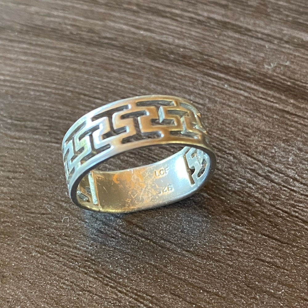 925 Silver Geometric Pattern Ring.